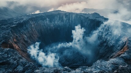 Volcano Crater with Smoke