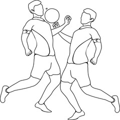 Soccer Players Line Art. Dual Heading Action Illustration