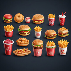 Vector illustration set of food icons including cake coffee candy cupcake bread chocolate hamburger sandwich croissant and breakfast meal perfect for bakery dessert restaurant design sweet cartoon art