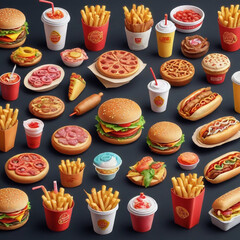 Vector illustration set of food icons including cake coffee candy cupcake bread chocolate hamburger sandwich croissant and breakfast meal perfect for bakery dessert restaurant design sweet cartoon art