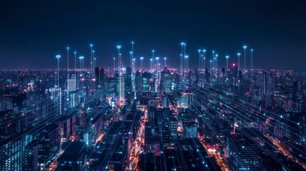 City at Night with Network Signals