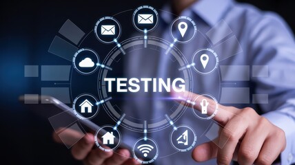 A digital interface with the word testing highlighted.