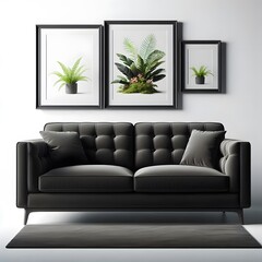 A modern black couch isolated on white background 