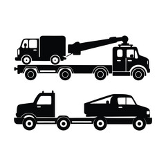 Vector Silhouette of  towing cars by two trucks  being towards