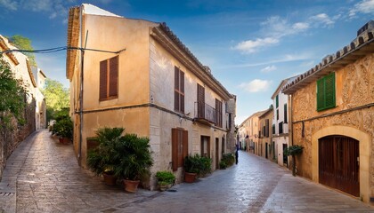 Obraz premium houses and narrow alley in old town alcudia spain
