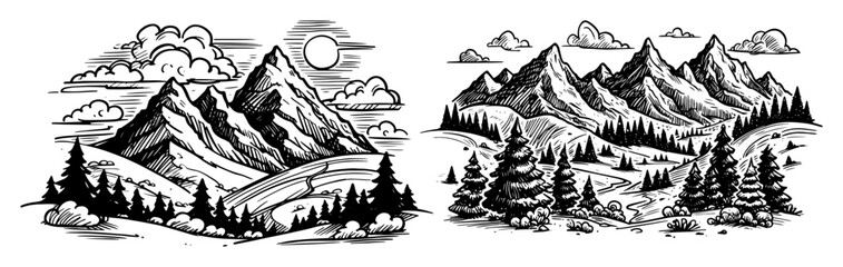 Obraz premium mountain landscape engraving illustration