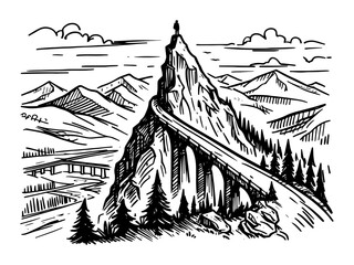 vintage alpine railway mountain landscape