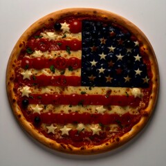 Creative American Flag Pizza with Decorative Toppings on White Background. US Independence Day. AI Generated