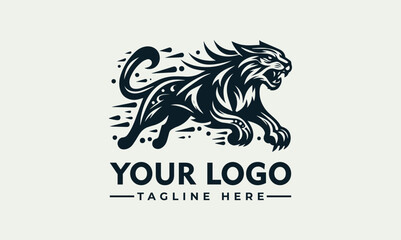 Dynamic engraved black and white illustration of a powerful lynx in a running pose. Wildlife and speed concept