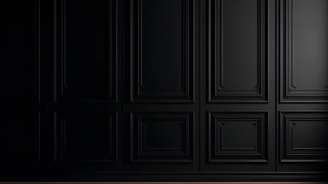modern luxury black wall wood molding panels room background.