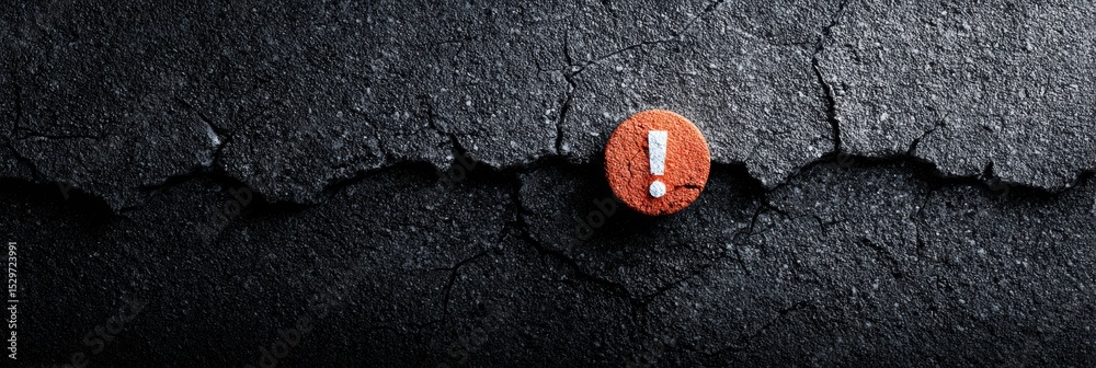 Poster Cracked Error Icon Centered on Dark Abstract Texture With a Clean Top Zone Highlighting Technological Issues