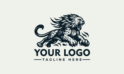 Dynamic engraved black and white illustration of a powerful lynx in a running pose. Wildlife and speed concept