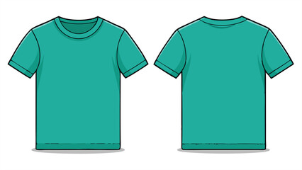 Teal short sleeve t shirt template front and back view isolated on white background