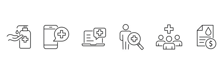 Digital healthcare and telemedicine. Medicine and Health Care outline icon. Containing emergency, doctor, treatment, medical, report, diagnosis, health, prevention. vector illustration.