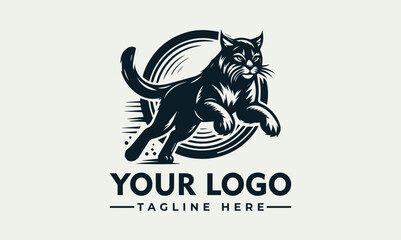 Dynamic engraved black and white illustration of a powerful lynx in a running pose. Wildlife and speed concept