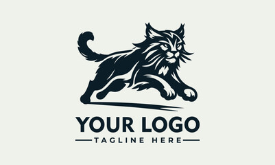 Dynamic engraved black and white illustration of a powerful lynx in a running pose. Wildlife and speed concept