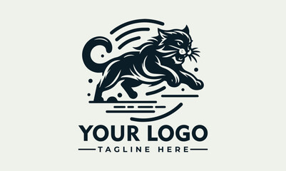 Dynamic engraved black and white illustration of a powerful lynx in a running pose. Wildlife and speed concept