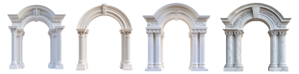 Collection of entrance arches, isolated on a transparent background