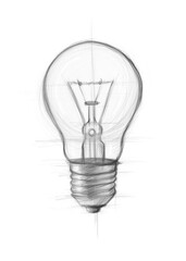 light bulb on white background, hand drawn
