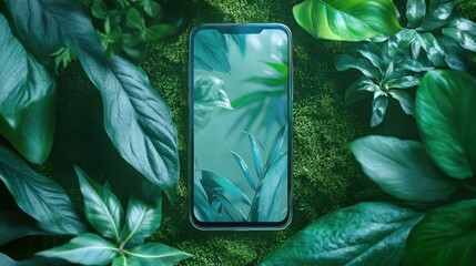 Transparent mobile phone screen mockup, to showcase technology app interface design, background wallpaper AI generated image