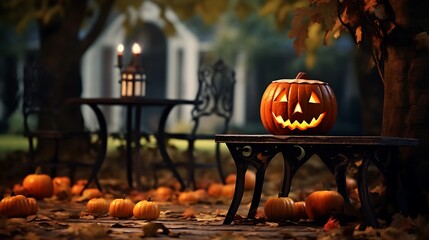 Halloween pumpkins decorations outdoor spooky scene autumn fall season jack o lanterns halloween night decor 100