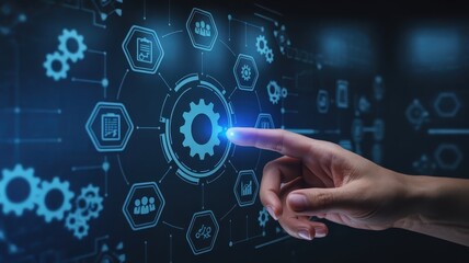 Interactive digital interface displaying interconnected system elements.