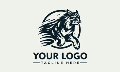 Dynamic engraved black and white illustration of a powerful lynx in a running pose. Wildlife and speed concept