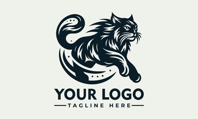 Dynamic engraved black and white illustration of a powerful lynx in a running pose. Wildlife and speed concept © nuaari