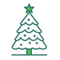 Holiday Christmas Tree Outline, Simple Festive Vector Icon