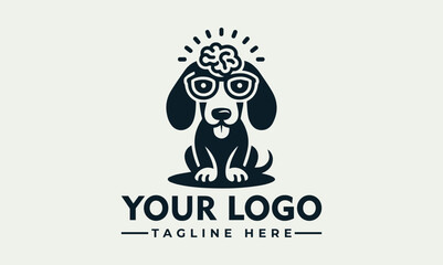 Stylized illustration of an intelligent dog head wearing large round glasses and a classic tie. Smart animal concept