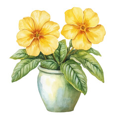 A Primrose In A Vase, watercolor clipart vector, high quality, isolated on a white background.