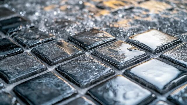 Close-up of a tiled surface covered in ice.