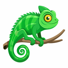 Realistic Green Chameleon Vector on White Background for National Reptile Day