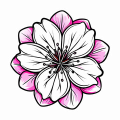 Pink and White Blossom Flower Drawing, Floral Illustration