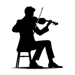 Fototapeta premium Silhouette of a musician playing violin while sitting on a chair 
