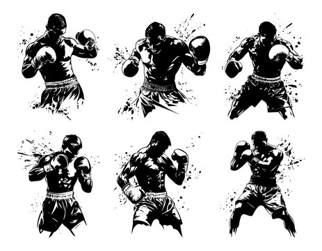 set of boxer silhouettes in dynamic ink splatter vector