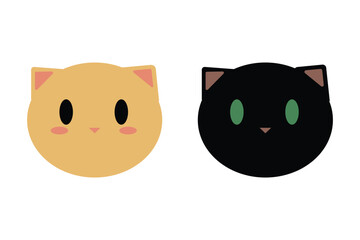 Cute minimalist cat faces - black and ginger flat elements isolated on white background.