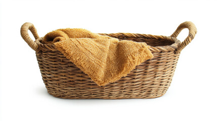 Obraz premium basket with cloth inside, white background, realistic photo Clipping path included. isolated on white background. 3D Illustration