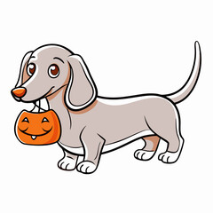 Cute Dachshund Dog with Halloween Pumpkin Treat Bag