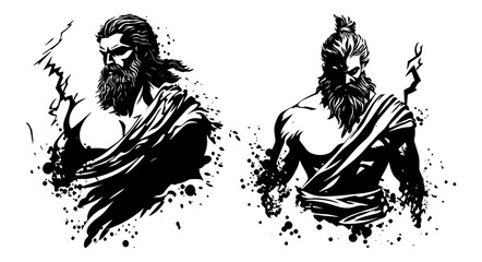 ancient greek god figures in dynamic ink splatter vector