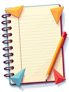 Colorful geometric notebook illustration, school supplies, educational resources