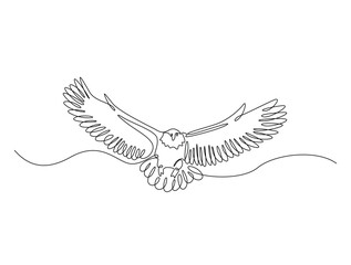 Continuous one line drawing of flying wild eagle. Eagle outline illustration. Editable vector.