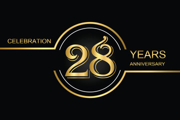 Luxury 28th anniversary celebration design with gold text on a dark background. Perfect for elegant event invitations, milestone banners, or corporate anniversary templates.