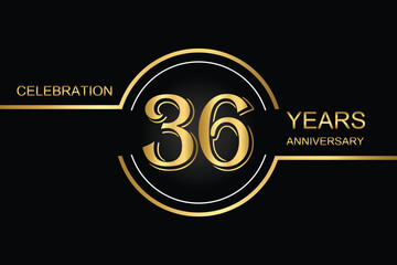 Luxury 36th anniversary celebration design with gold text on a dark background. Perfect for elegant event invitations, milestone banners, or corporate anniversary templates.