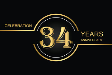 Luxury 34th anniversary celebration design with gold text on a dark background. Perfect for elegant event invitations, milestone banners, or corporate anniversary templates.