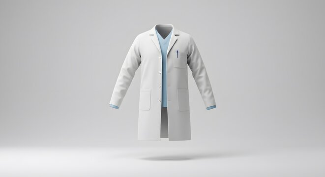 Floating White Doctor Coat and Light Blue Undershirt Professional Medical Apparel Mockup