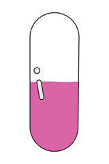 Vertical pink and white capsule with minimalist design on white background.