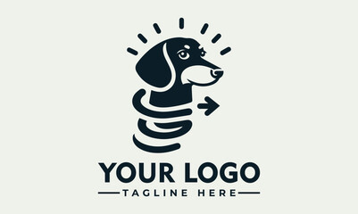 Stylized illustration of an intelligent dog head wearing large round glasses and a classic tie. Smart animal concept