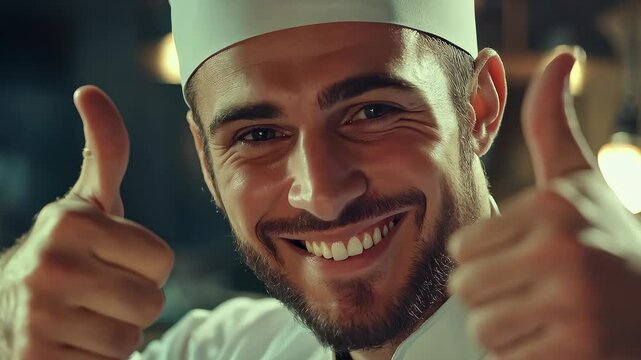 Professional Chef Smiling and Giving Double Thumbs Up