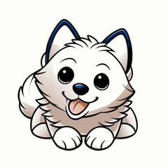 Adorable Cartoon White Puppy with Blue Ears